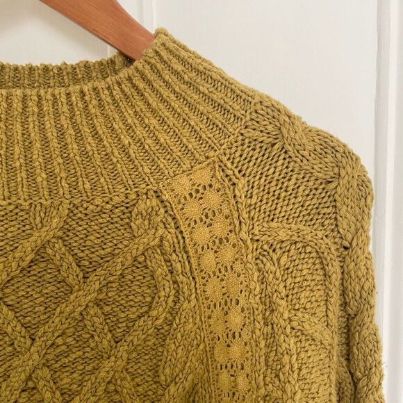 Free People Parfait Pullover Sweater Large Diamond Pattern Dolman Sleeve Gold - Picture 3 of 10